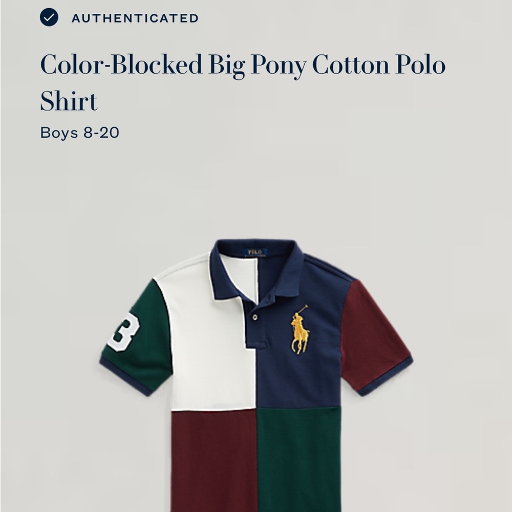 Ralph Lauren Color-Blocked Big Pony Cotton Polo Shirt Boys L 14-16 red blue